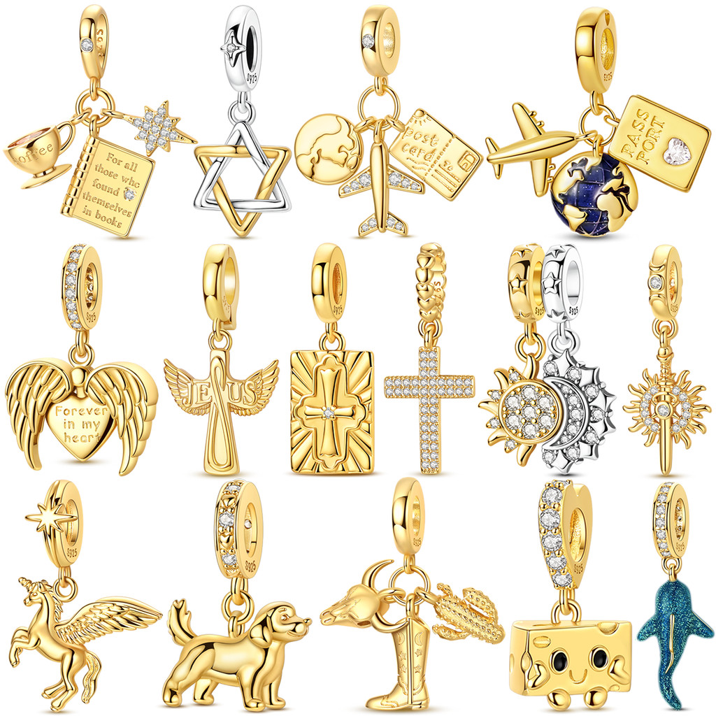 Liontin Perak 925 Sterling Silver Unicorn Emas dengan Batu Zircon Matahari Bulan Forever In My Heart