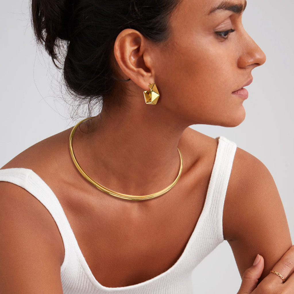 Kalung Choker Baja Tahan Karat untuk Wanita, Kalung Cincin Terbuka, Hadiah Minimalis untuk Pacar ata