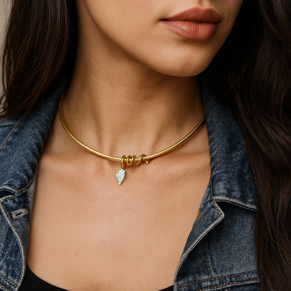 Kalung Choker Emas Wanita, Kalung Cincin Leher Terbuka, Kalung Torques, Bisa Disesuaikan, Perhiasan 