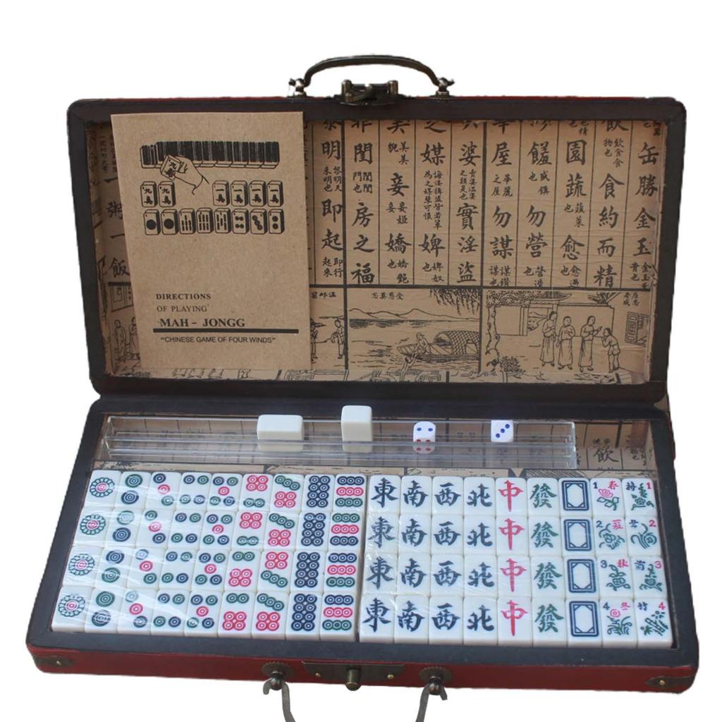 Chinese Mahjong Activity Game Board Game with Carrying Case Mini Mahjong Set Mahjong Tiles Game for