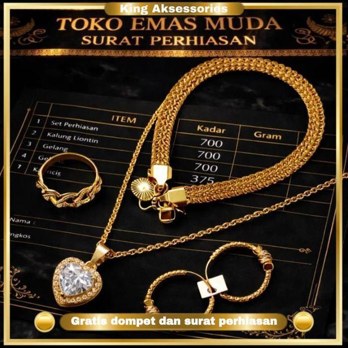set perhiasan wanita premium kalung nuri liontin permata love berlapis emas muda perhiasan wanita