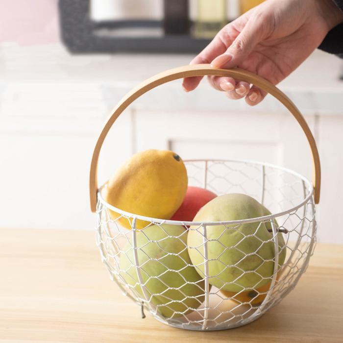 TERLARIS Keranjang Rak Dapur Rak Buah Besi Kayu Aesthetic Serbaguna Untuk Buah Dan Telur Keranjang