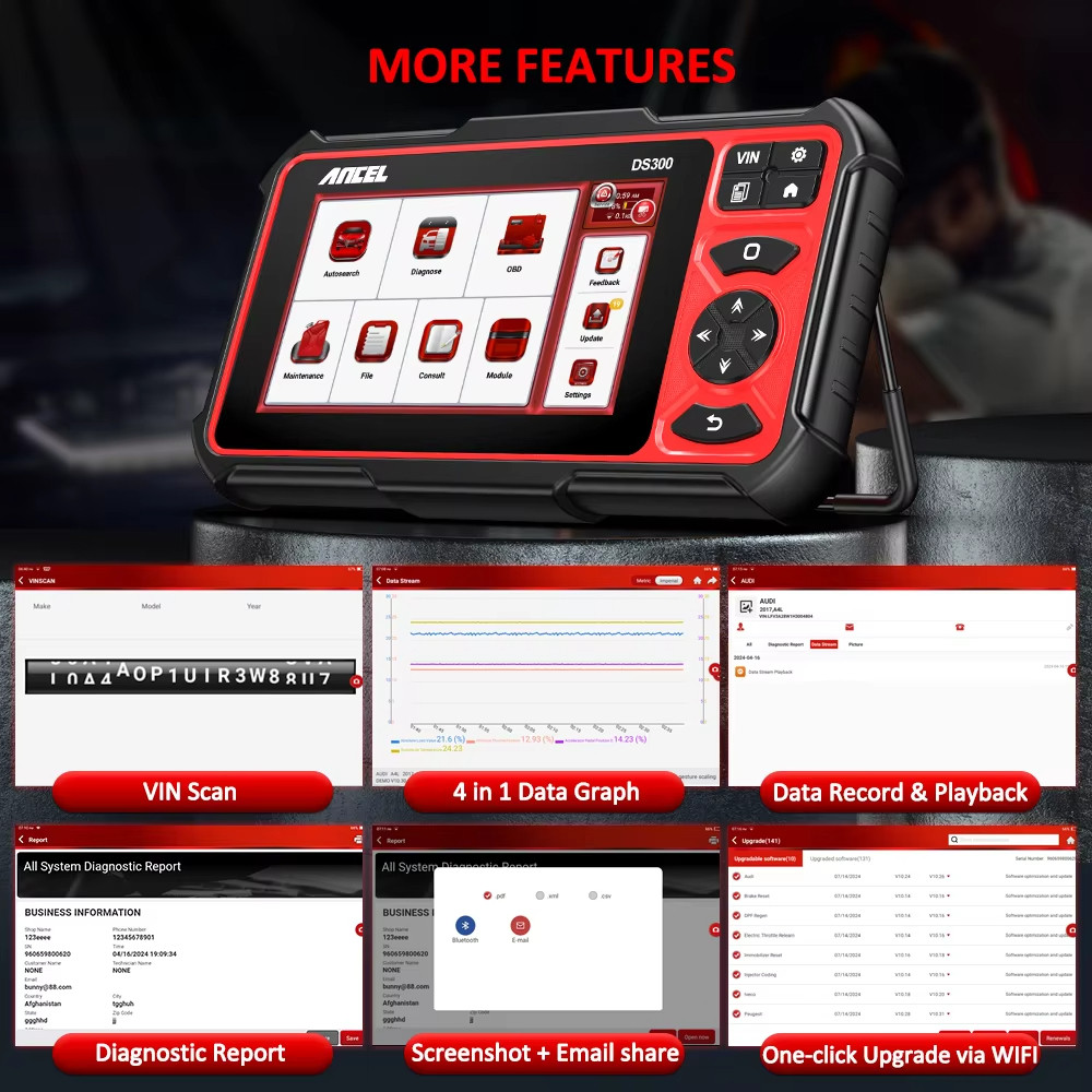 Bahasa Indonesia~ancel Ds300 Obd2 Bluetooth Car Diagnostic Tool Bi-directional Ecu Coding A/f Adjust
