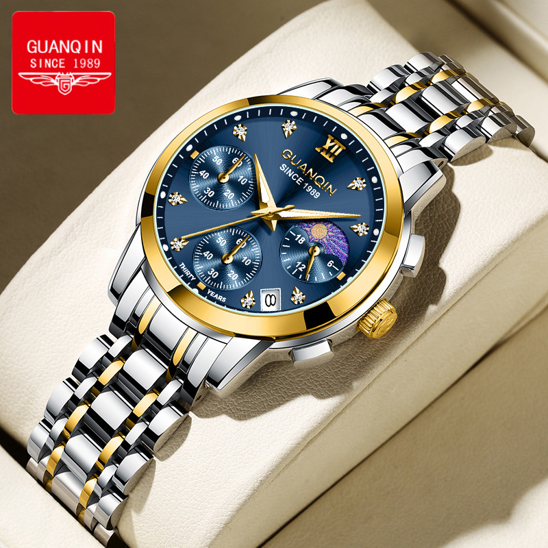 GUANQIN Women's Watches Original Brand Trend Fashion Stainless Steel Quartz Wristwatch for Lady Moon