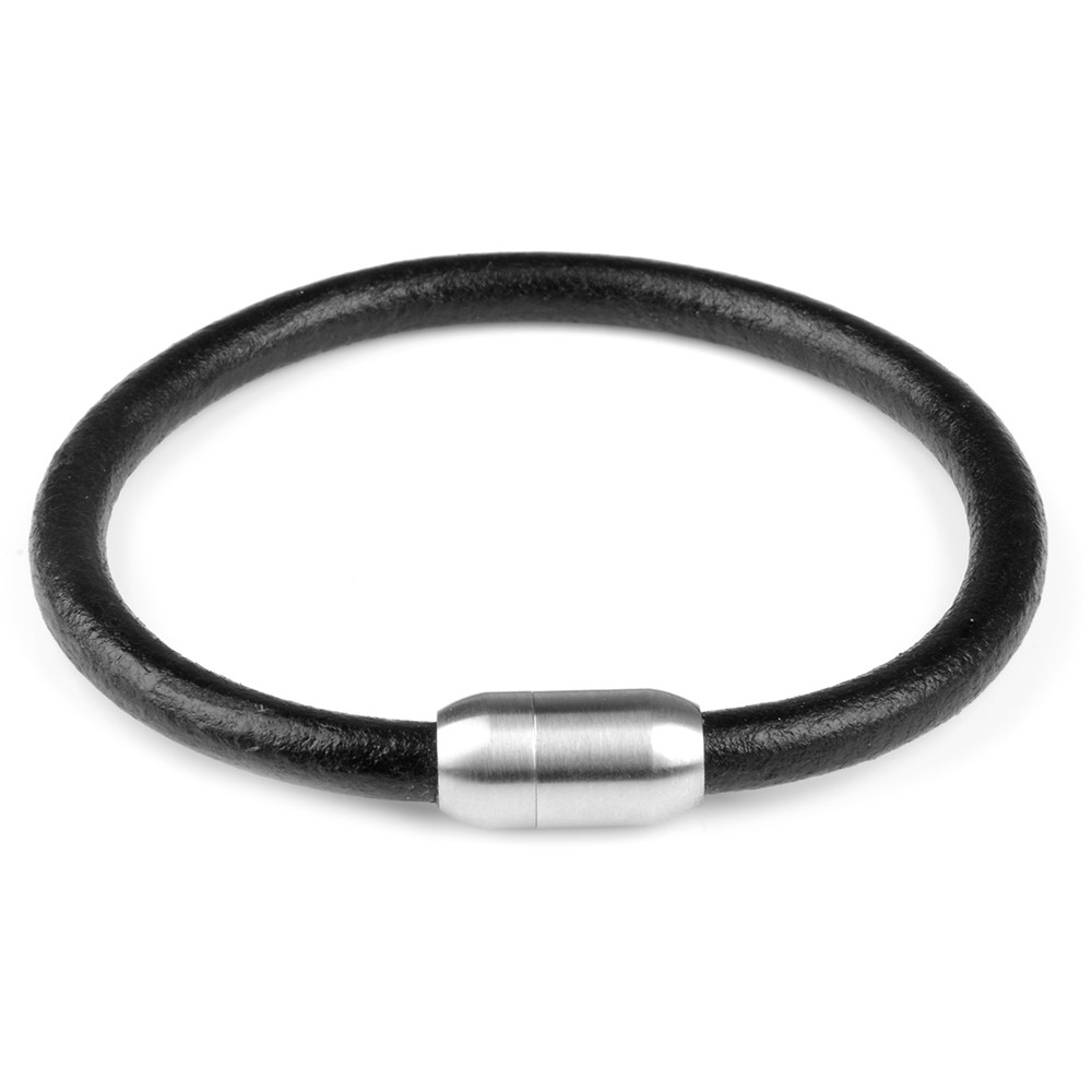 Gelang Kulit Asli Pria Hitam Anyaman Tangan dengan Kait Magnet Stainless Steel Pria Pria