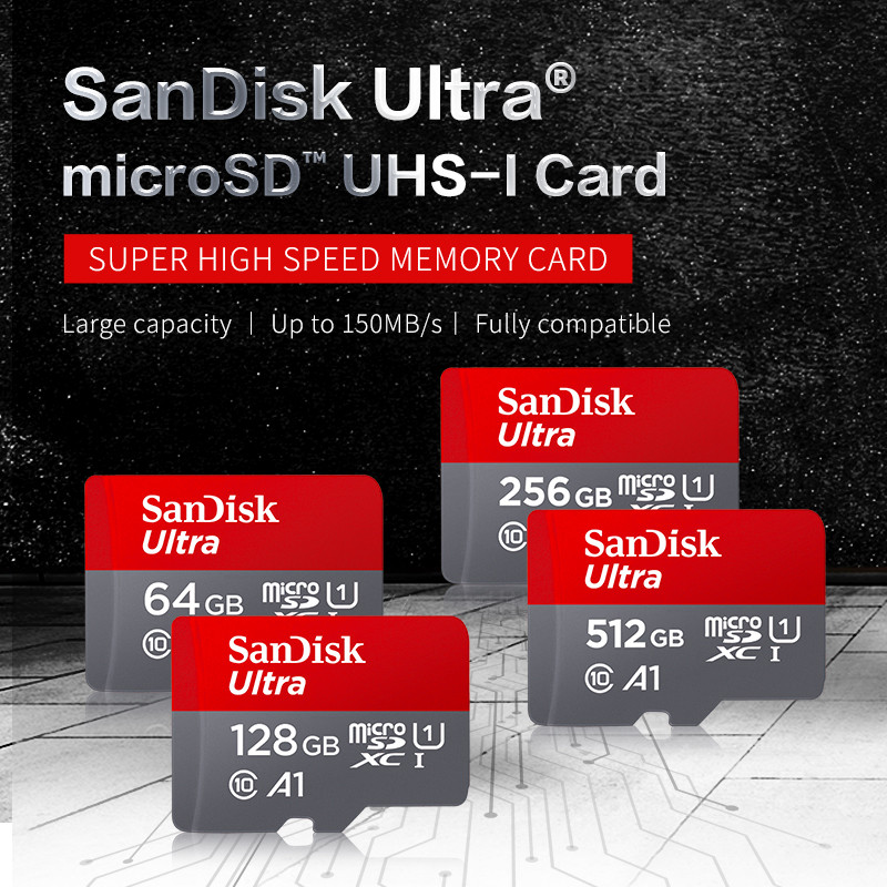 Original SanDisk A1 Micro SD Card C10 Ultra 32GB 64GB 128GB 256GB 512GB 1TB High Speed 150MB/s