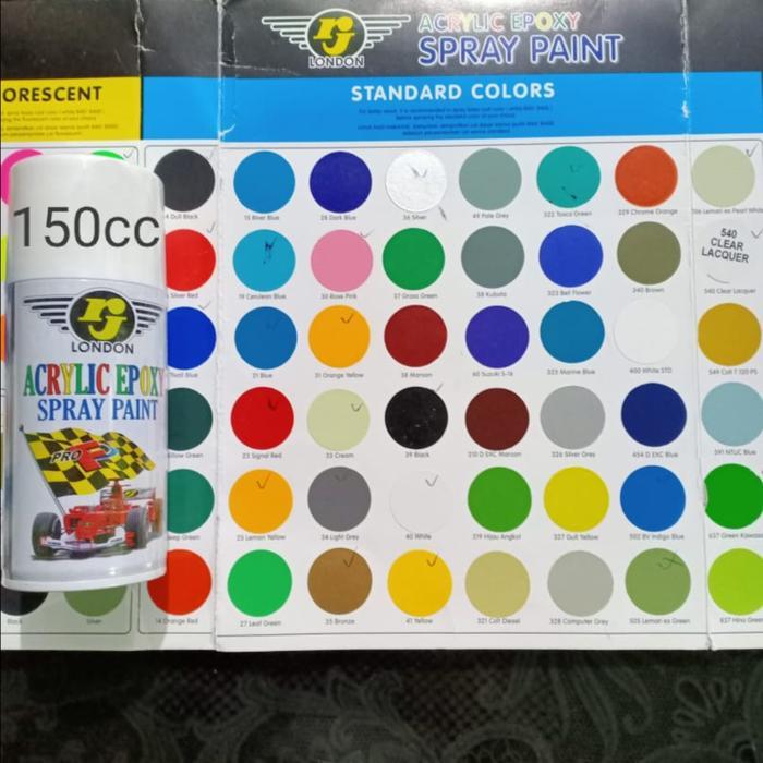"New" Pilox Pilok Cat Semprot RJ London Warna Standard Hitam Putih Clear Doff Merah Biru Kuning
