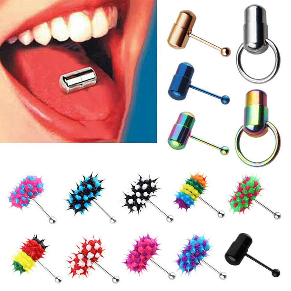 With Battey Vibrating Tongue Ring 16G Surgical Steel Tongue Piercing Ring Vibrated Tongue Piercing
