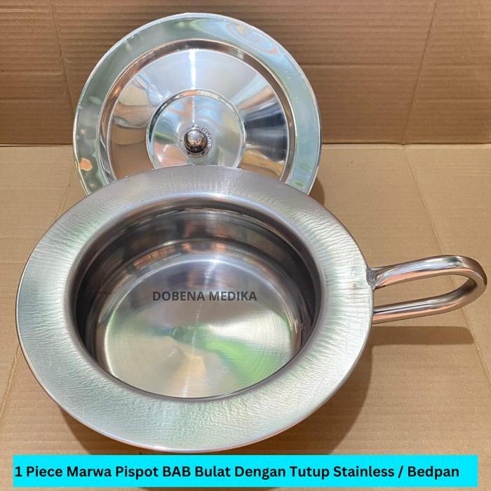 Pispot Medis BAB Stainless Dengan Tutup Bulat / Bedpan Round With Lid