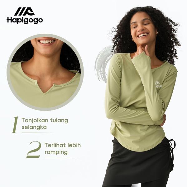 [Hapigogo] Atasan olahraga lengan panjang model longgar Baju yoga lengan panjang longgar wanita