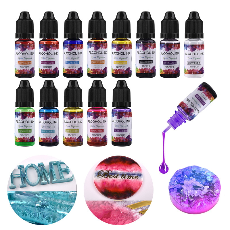 10ml/Bottle UV Epoxy Resin Pigment Art Ink Alcohol Liquid Colorant Dye Ink Diffusion For DIY Resin
