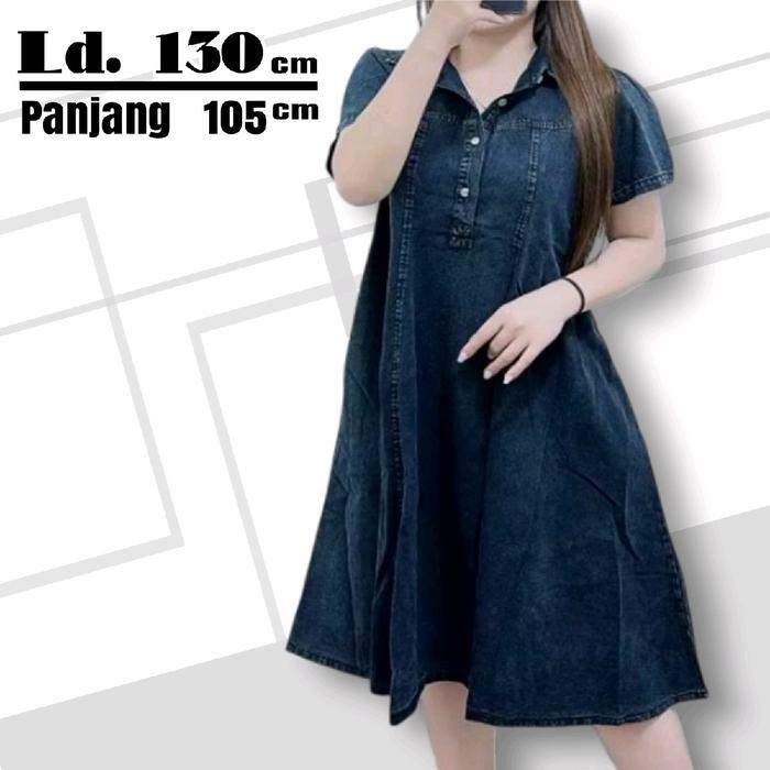 Dress Jumbo Mayung Ld 110-130 Bahan Jeans Wash Adem Blus Wanita Jumbo Nyaman Santai Casual Baju Midi