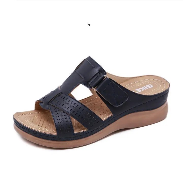 2022 Summer Women Wedge Sandals Premium Orthopedic Open Toe Sandals Vintage Anti-Slip Pu Leather