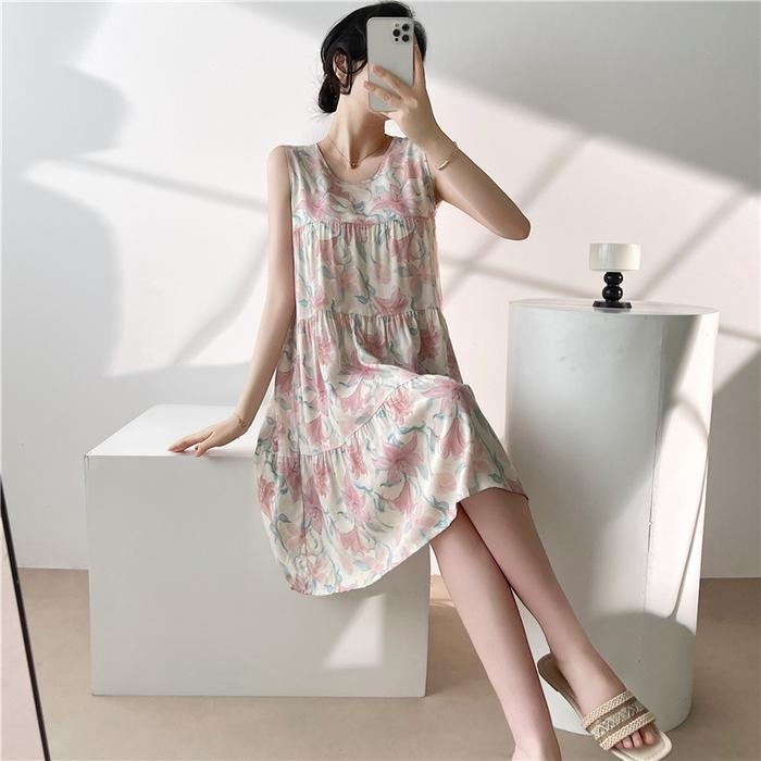 Daster Korea Style Premium Import Wanita All Size Piyama Baju Tidur Motif Cantik Lucu Tanpa Lengan