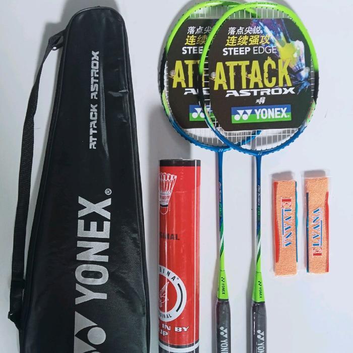 Raket Badminton Yonex Arcsaber FB Paket Hemat 2 Raket 2 Grip 1 Tas & Bonus Kok Isi 12 Alat Olahraga