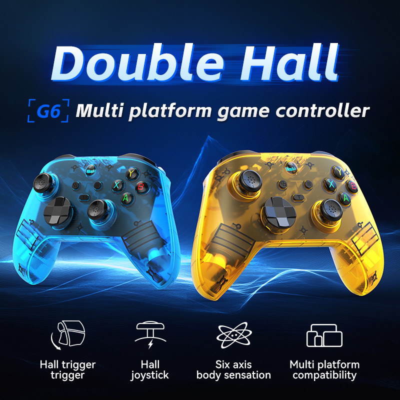 G6 Wireless Gaming Controller Hall Joystick Dual Motor Vibration 6-Axis Gyro Transparent Gamepad for