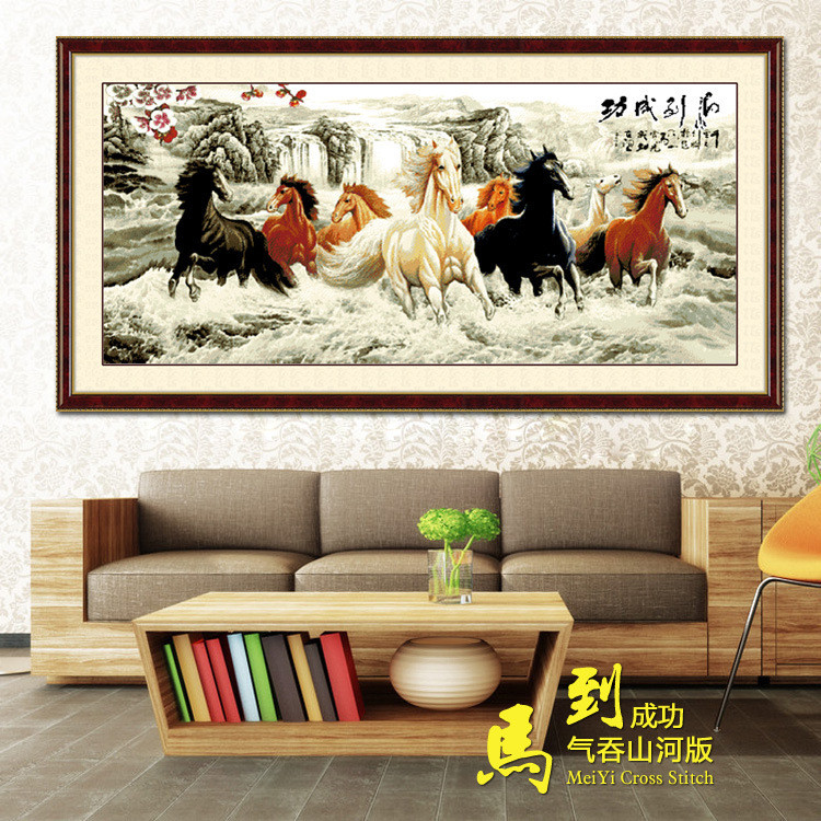 154*76 Needlework set Embroidery Cross stitch,Embroidery kits,Success 8 Horses Animal Scenic plot Sc