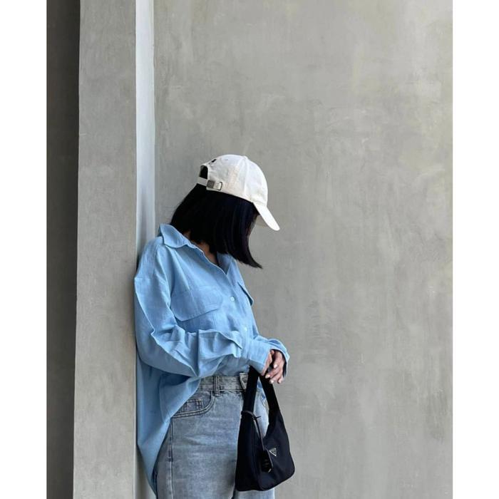 Aloha 2015 - Izumi Kemeja Cargo Linen Crinkle Shirt Oversize Kemeja Wanita Baju Kantong Panjang Pink