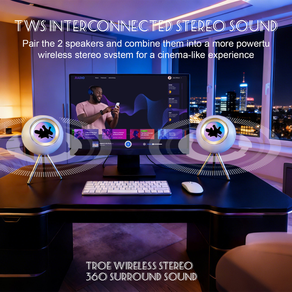 Wireless Ferrofluid Bluetooth Speaker 30W, RGB Light, TWS Stereo, Audio Visualizer Music Speaker