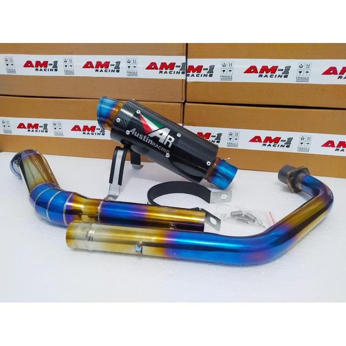 Knalpot Racing Bluemoon AR Austin Biru Carbon Jupiter Mx 150 king 135
