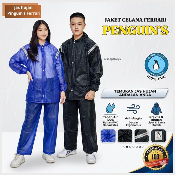 ORIGINAL Setelan Ferrari Penguins Jas Hujan Size Xl Jaket Celana READY STOCK