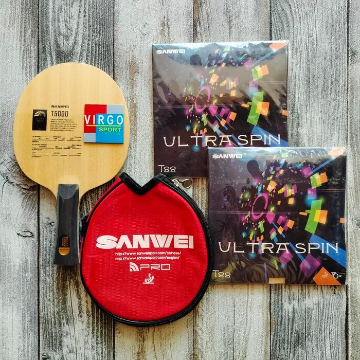 Paket Rakit (PARKIT) kayu bet pingpong Sanwei T5000 carbon
