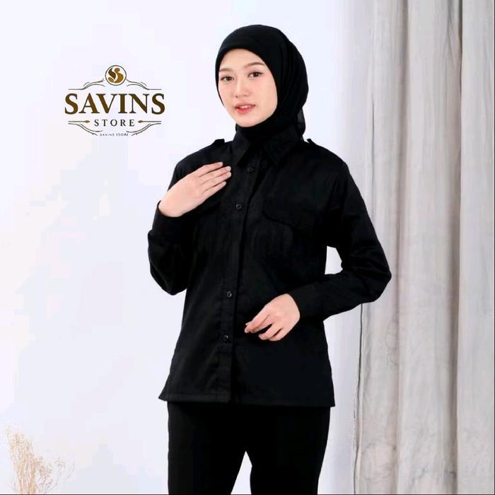 kemeja pdh hitam, kemeja seragam pns baju pdh pdl hitam wanita lengan panjang. kerja katun