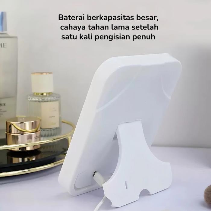 Cermin Led / Cermin Lampu Led / Cermin Make Up Meja Dengan Lampu Led Tombol Touch Screen Charge Usb