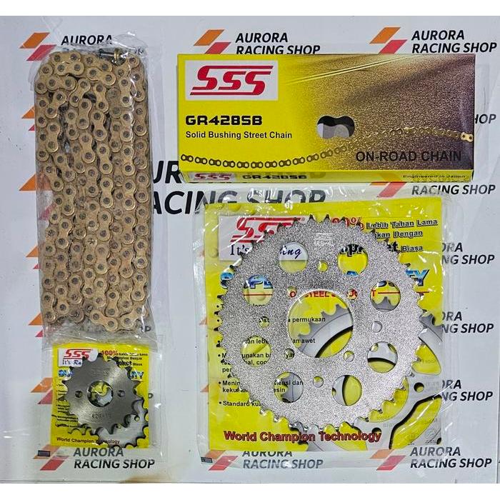 Gear Set Sss 428 Satria Fu [ 2007 - 2012 ] & Rantai Sss 428 Sb Gold
