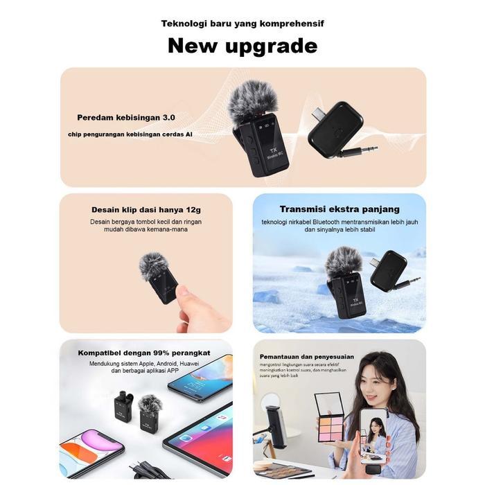 ZENTRO MIC WIRELESS CLIP ON DUAL MIC DX08 MICROPHONE MIKROFON HP PLUG & PLAY MIKROFON WIRELESS HP