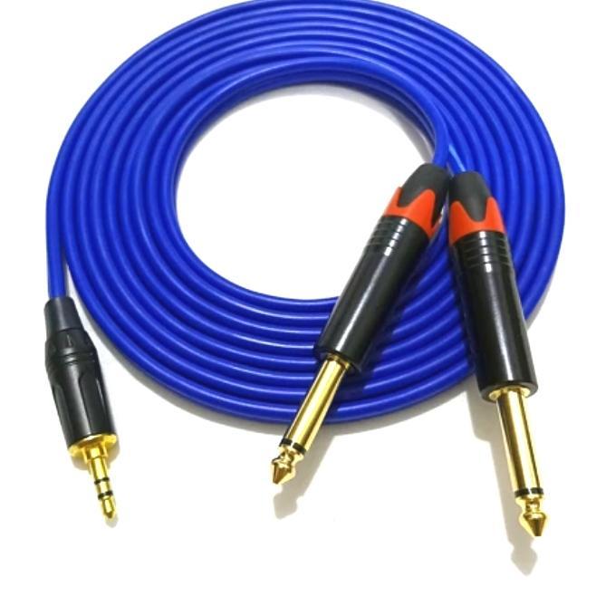 Kabel kitani biru jack canon 2 akai mono 6.5 ke hp mini stereo 3.5mm
