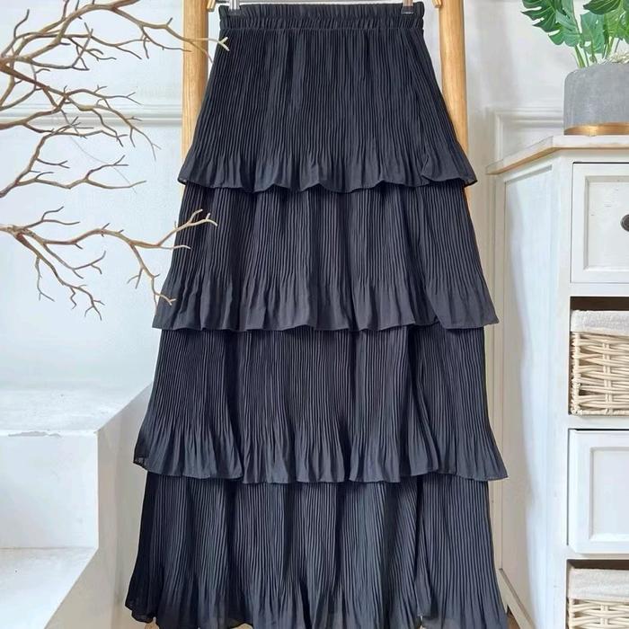 Rok Plisket Ruffle Susun 4 Layer Ceruty Premium - Rok Plisket 4 Layer Ceruty - Rok Wanita Panjang - 