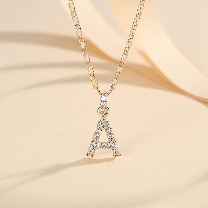 SK - Kalung huruf emas, terbuat dari perak sterling S925, dilapisi emas 18K.