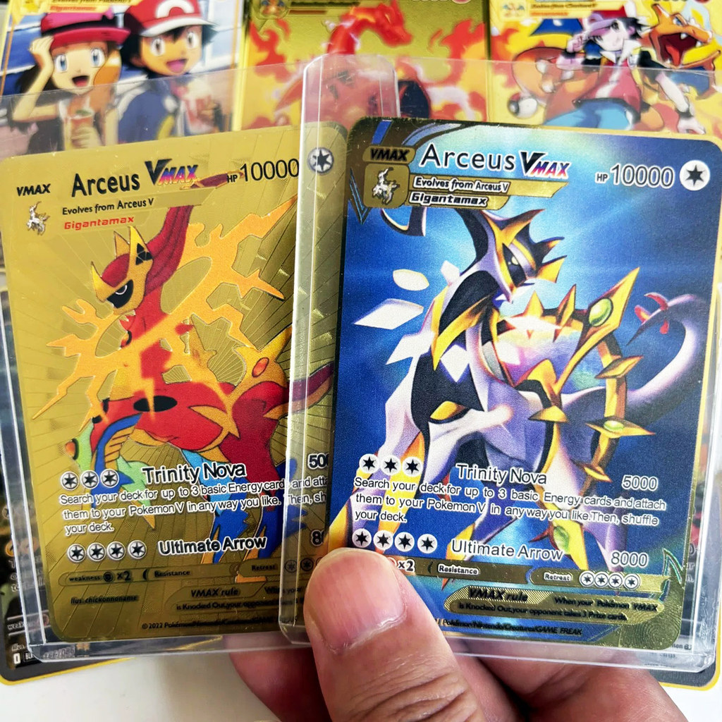 Pokemon Card 10000 Arceus Eevee Charizard Vmax Gx Gold Pocket Monster English iron Metal Letters