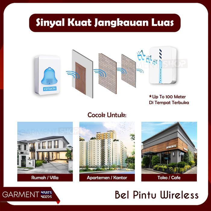 Bel Pintu Wireless Listrik Baterai Door Bell 18 Musik Bel Rumah Tanpa Kabel Waterproof Merek KOTAKIN