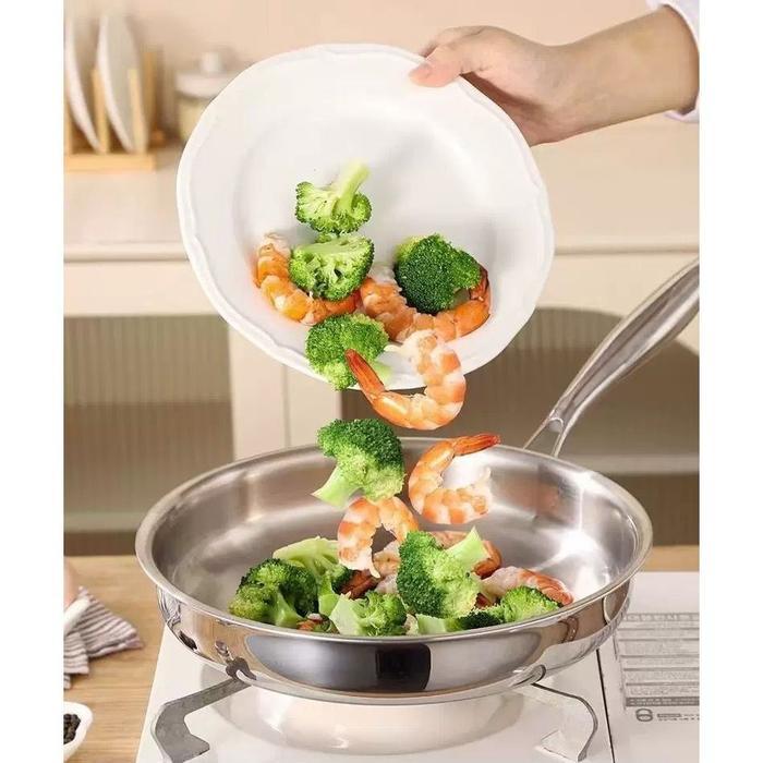 Frying Pan Wajan Stainless SUS 316L Induksi Gas Listrik FryPan Zero Coating SUS 316L Kompor Induksi