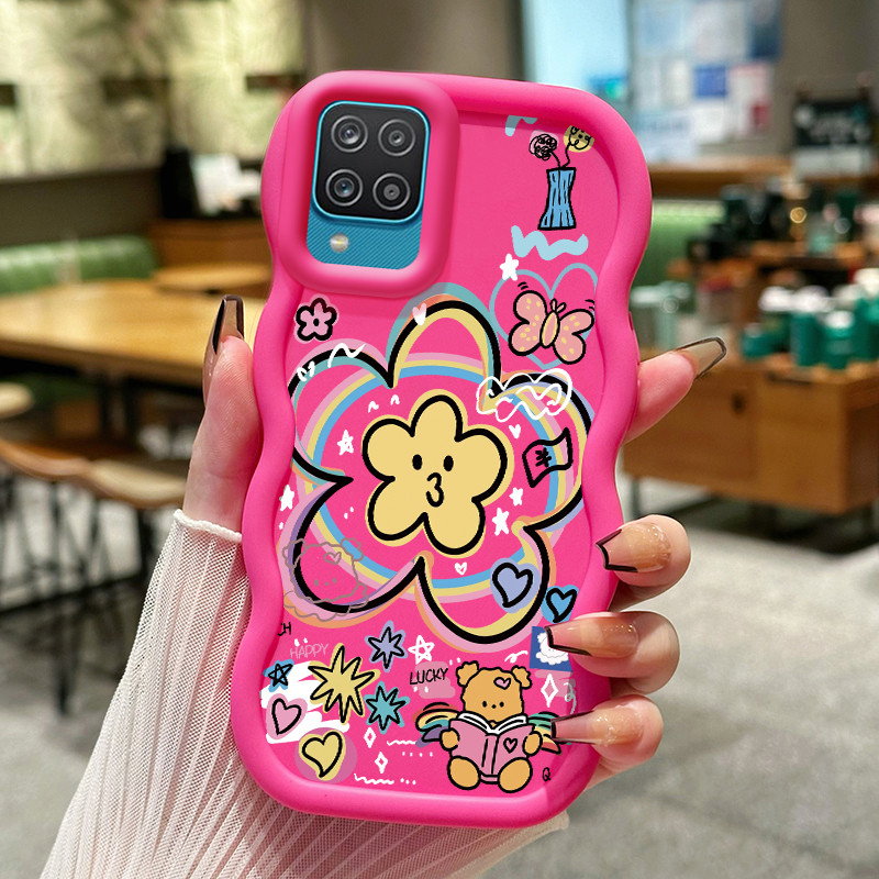 Casing HP Untuk Samsung A12 4G A12 5G M12 F12 Case Bunga Senyum Kasing silikon Cesing Wavy Edge Soft