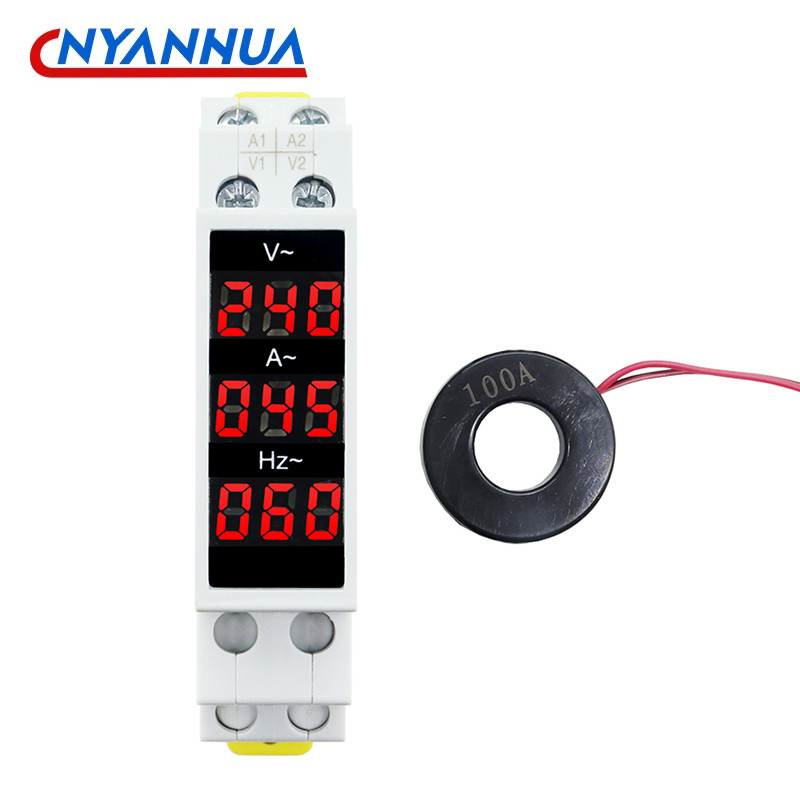 3 IN1 LED 220V 380V THREE DISPLAY 18MM VOLTMETER AMMETER FREQUENCY MODULAR METER V A HZ HERTZ 1-100A
