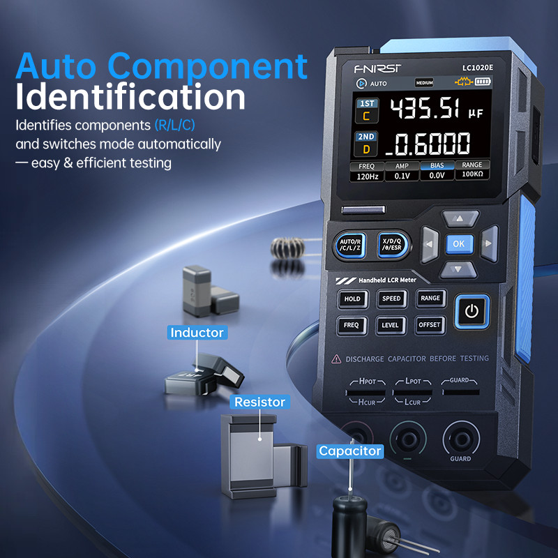 FNIRSI LC1020E Handheld Digital Bridge LCR Meter, Auto L/C/R Measurement, 2.8" Color Screen