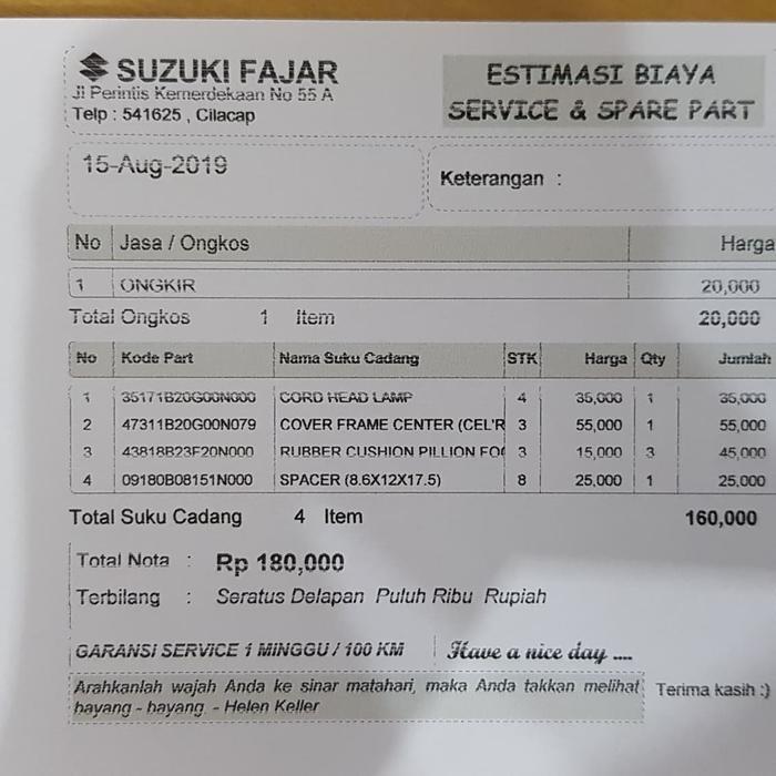 Sparepart Shogun 125 20190815