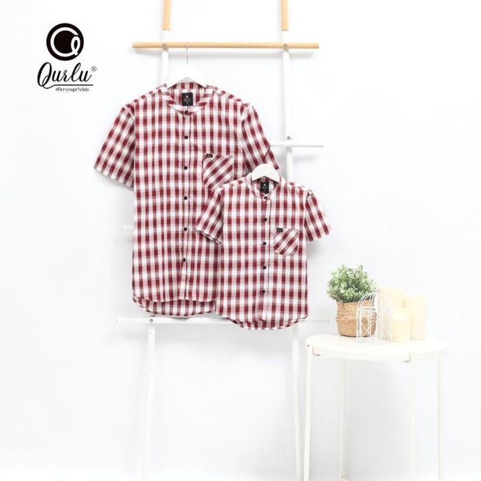 Qurlu - Kemeja Koko Anak/Ayah lengan Pendek Motif Kotak (Azzam Series) (Bisa couple ayah anak)
