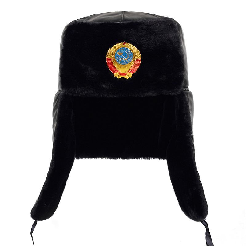Soviet Army Military Badge Russia Ushanka Bomber Hats Pilot Trapper trooper Hat Winter Faux Rabbit