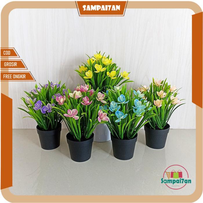Pot Bunga Saffron Tanaman Hias Artificial Flowers Bunga Kembang Hiasan Meja Tamu Dekorasi Rumah