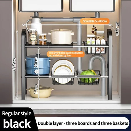 SUS 304 Rak Dapur Rak Bawah Wastafel Rak Panci Rak Kolong Dapur Rak Lemari Dapur Rak Susun Serbaguna