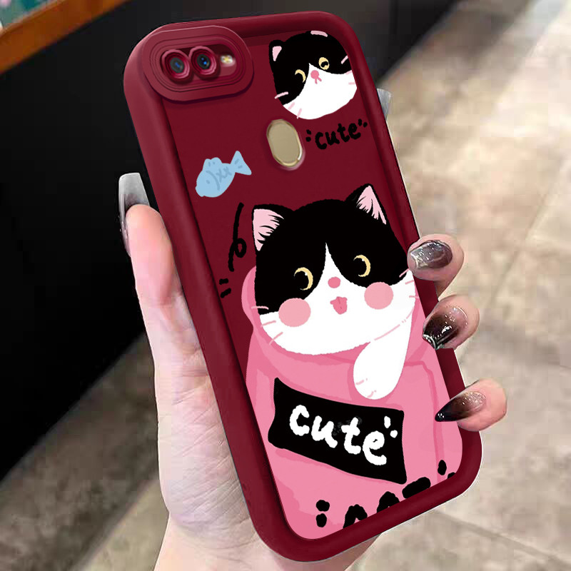 Casing Hp untuk OPPO A7 A5s A12 A12s A11K Case Kucing sapi yang lucu Kasing silikon Cesing modern So
