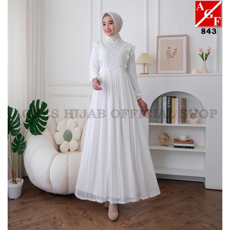 Agnes Hijab - Syafa Dress Gamis Putih Lebaran 2026 Terbaru Baju Muslim Wanita Dewasa Gaun Pesta