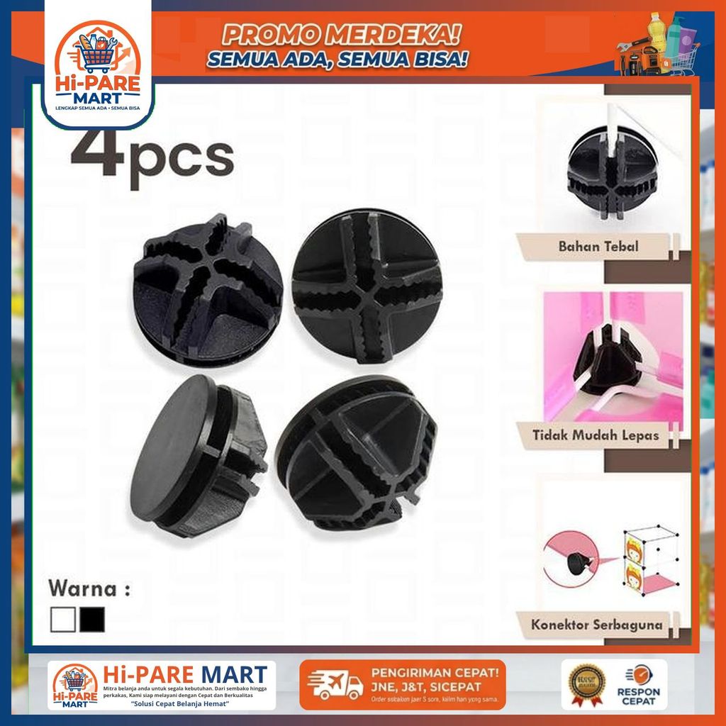 4 PCS KAKI LEMARI CONNECTOR SAMBUNGAN RAK PORTABLE KONEKTOR 4 ARAH SIKU PLASTIK PUTIH Hi-PARE MART