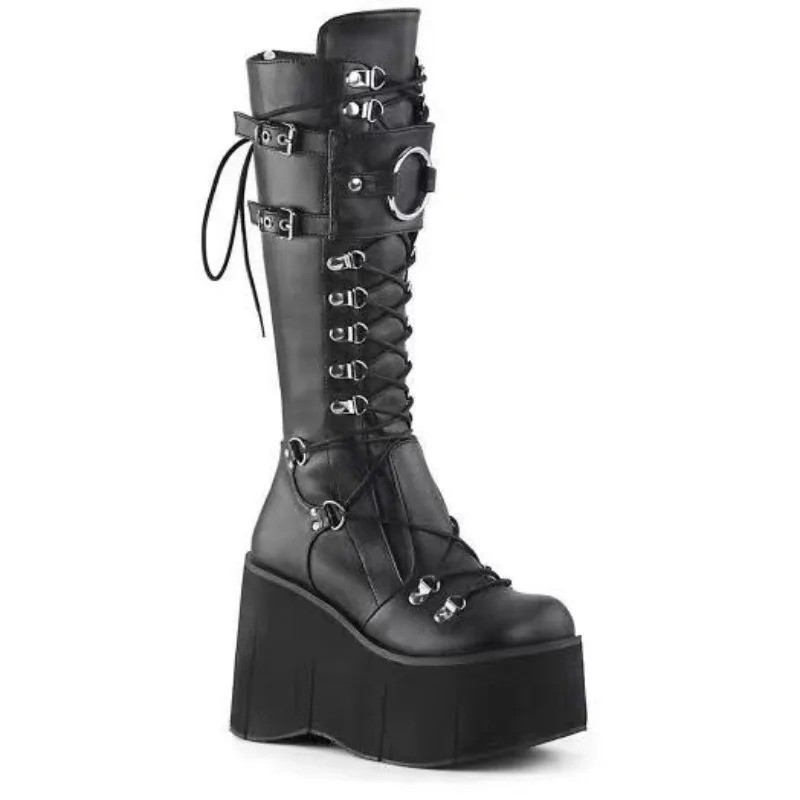 Sepatu Boots Wanita Wedges Tinggi Panjang di Atas Lutut untuk Gaya Gothic dan Cosplay dengan Platfor