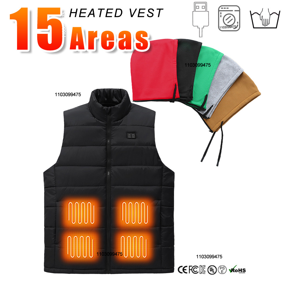 15 Areas Heated Vest USB Rechargeable Heated Jacket Men Women Keep Warm Electric Heated Skiing Vest
