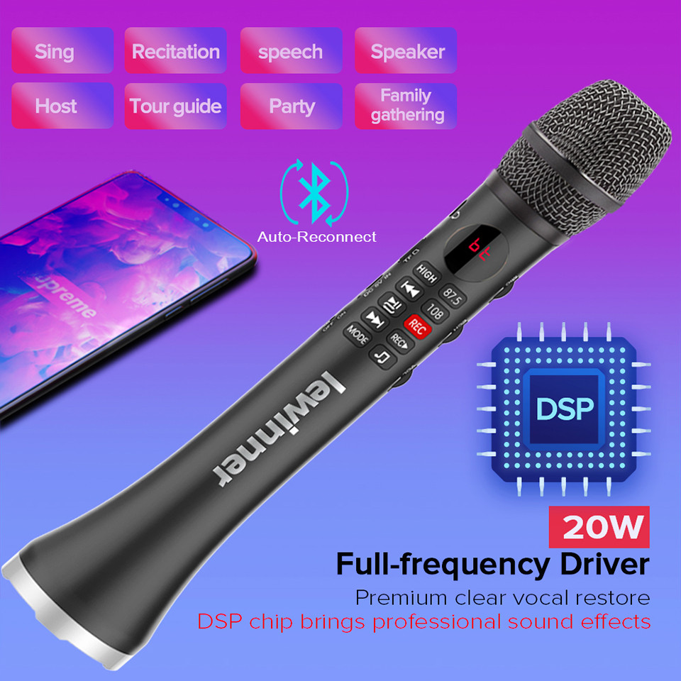 Lewinner Microphone Wireless Speaker L-699 Portable Mic Bluetooth Karaoke Microphone For phone